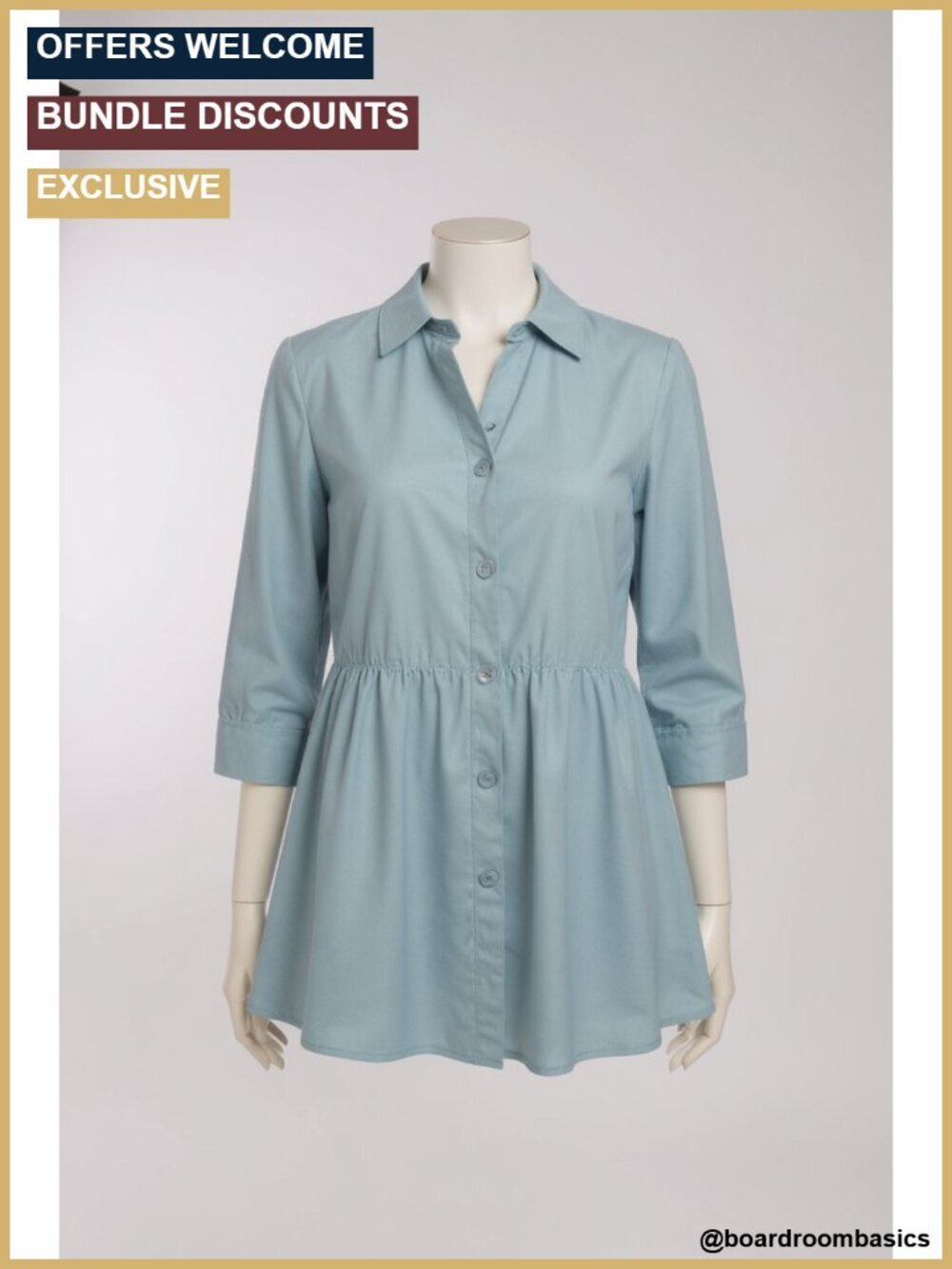 3/4 Sleeve V-Neck Blouse Pleated Front Tunic Business Work Shirt